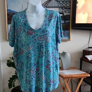 Woman Within Large Petite V-Neck Short Sleeve Top